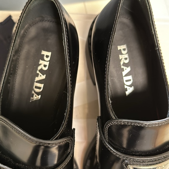 PRADA Black Leather Triangle Shiny Loafers (Sz. 37.5/ 6.5 US) - Picture 5 of 8